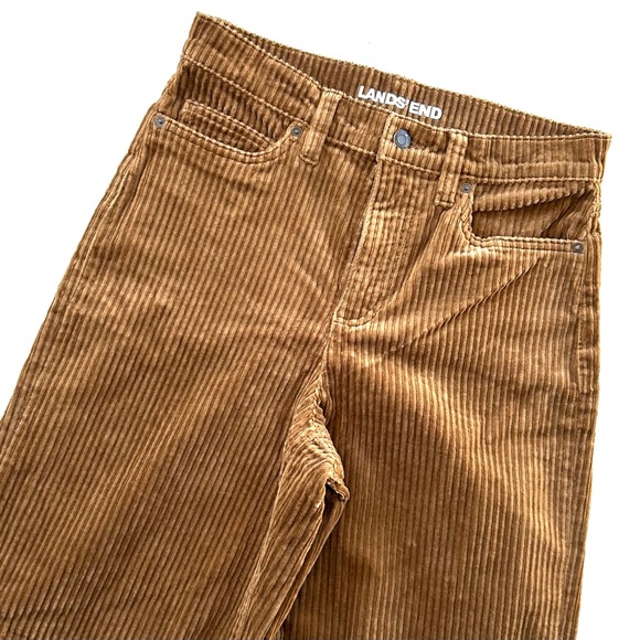 Lands’ End Dark Toffee Tan High Rise Wide Leg Cotton Corduroy Pants - Picture 3 of 9
